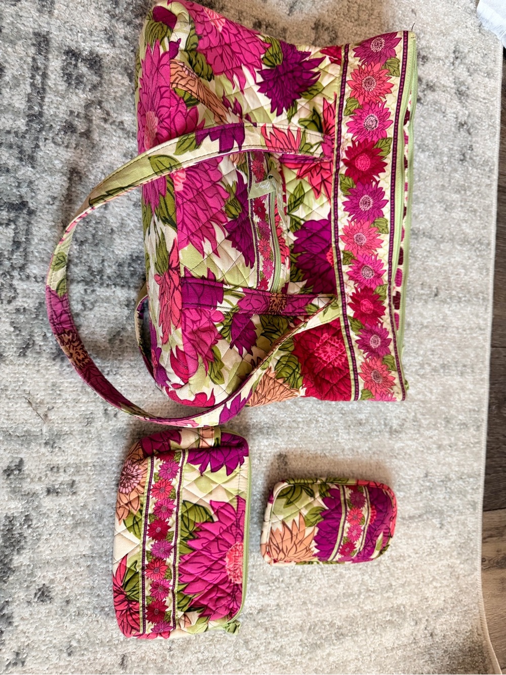 Vera Bradley Pink Green Floral Quilted Shoulder Bag Set
